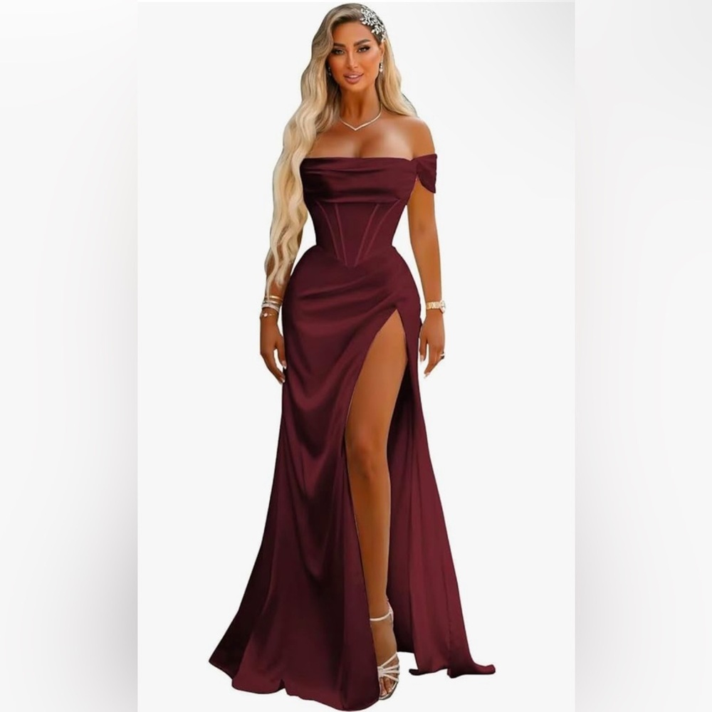 New Women's Elegant Off Shoulder High Split Bodycon Evening Wedding Maxi Dress